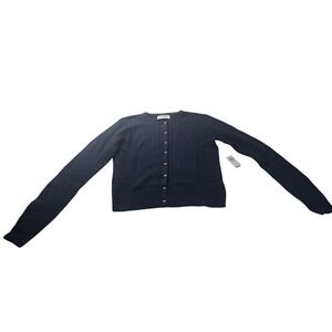 Old Navy Cable Knit Cardigan Women's S Tall Navy Blue Cropped Button Front NWT